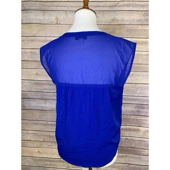 American Eagle Womens Small Tie Front Blouse Blue Popover Style Sleeveless - Picture 5 of 8